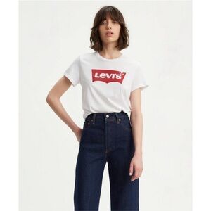 Levi's® Women's Short Sleeve Perfect T-Shirt - Housemark White/Red Batwing
Logo